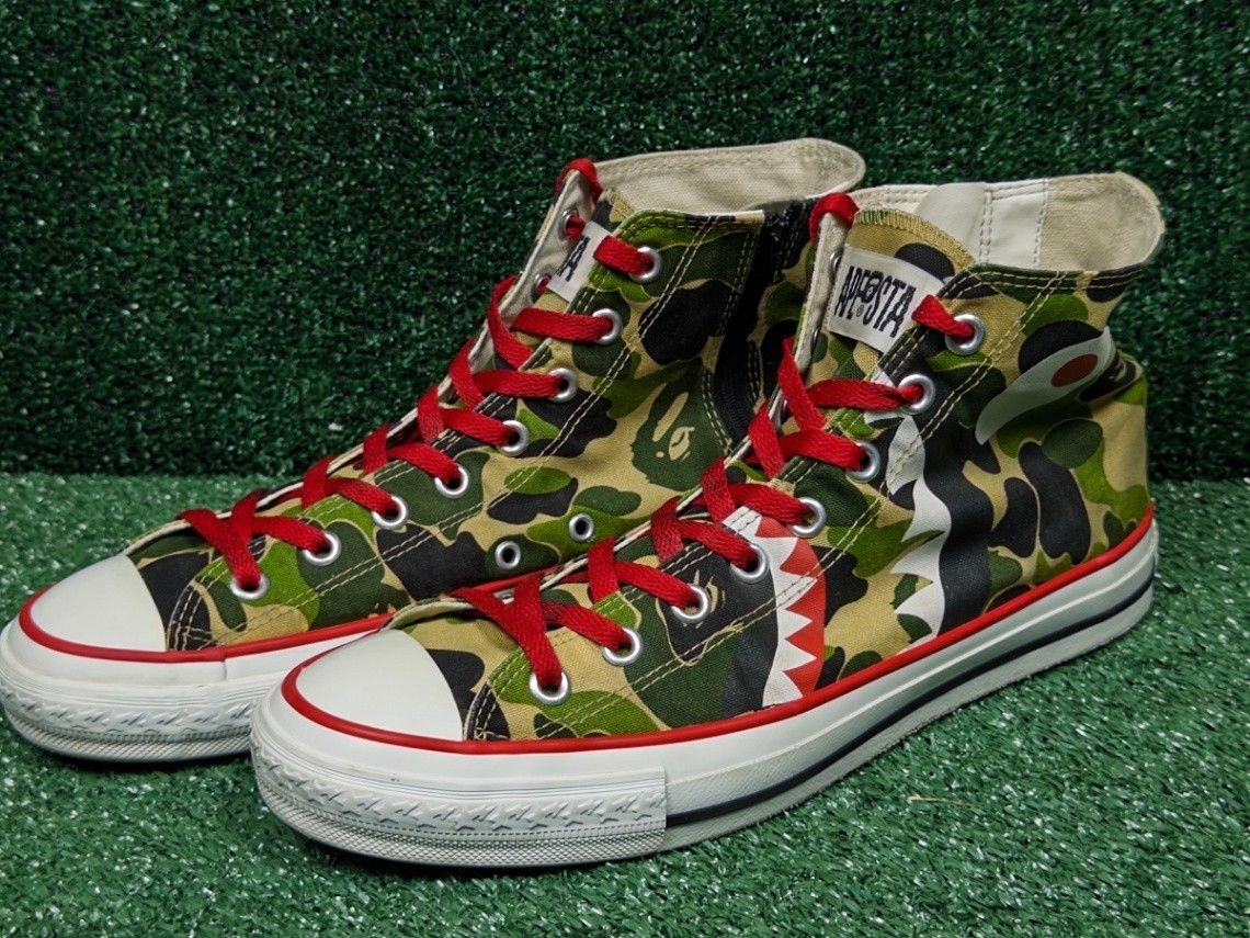 Bape A Bathing Ape Bapesta Ape Sta Geeen High top toe canvas Size US 10 / EU 43 - 1 Thumbnail