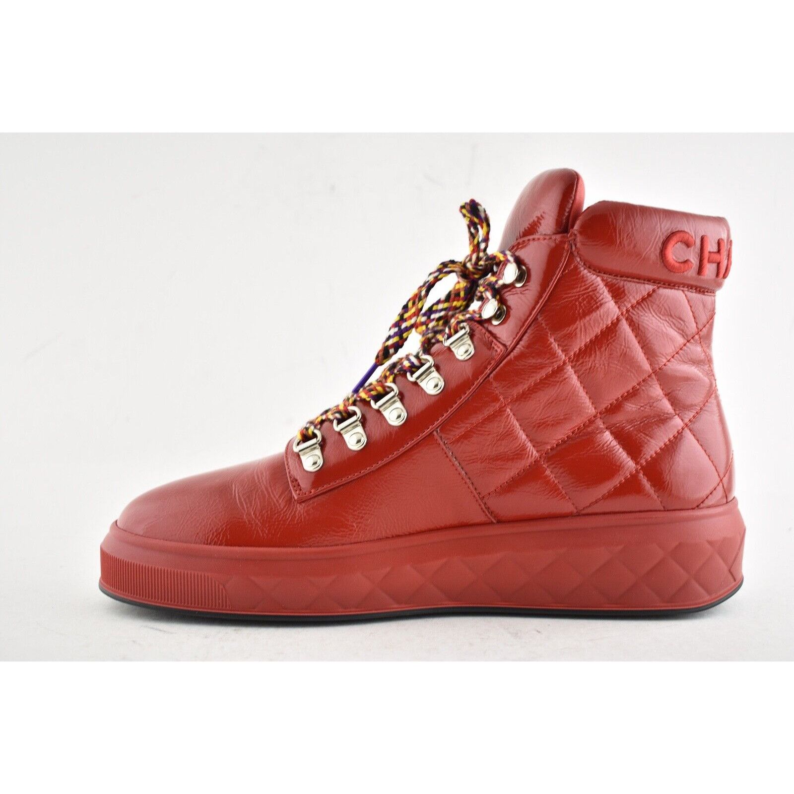Chanel 18A Patent Quilted CC Lace Up High Top Flat Sneaker Boot 40 Size US 10 / IT 40 - 7 Thumbnail