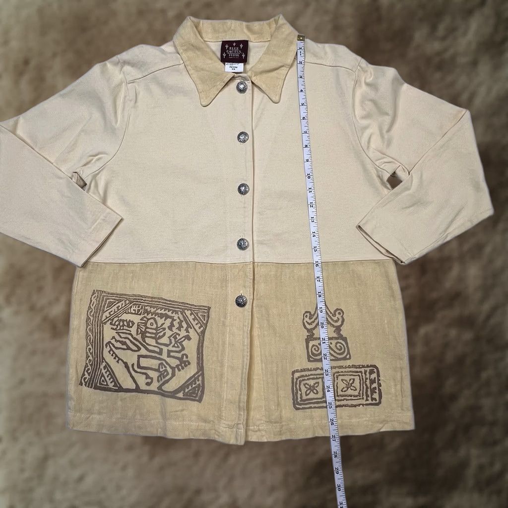 Vintage VINTAGE Blue Cactus Shirt Jacket Jacket Geometric Hand-Painted Linen Cotton Fiber Art XS Petites Womens Blue Cactus Shirt Jacket Size XS / US 0-2 / IT 36-38 - 1 Thumbnail