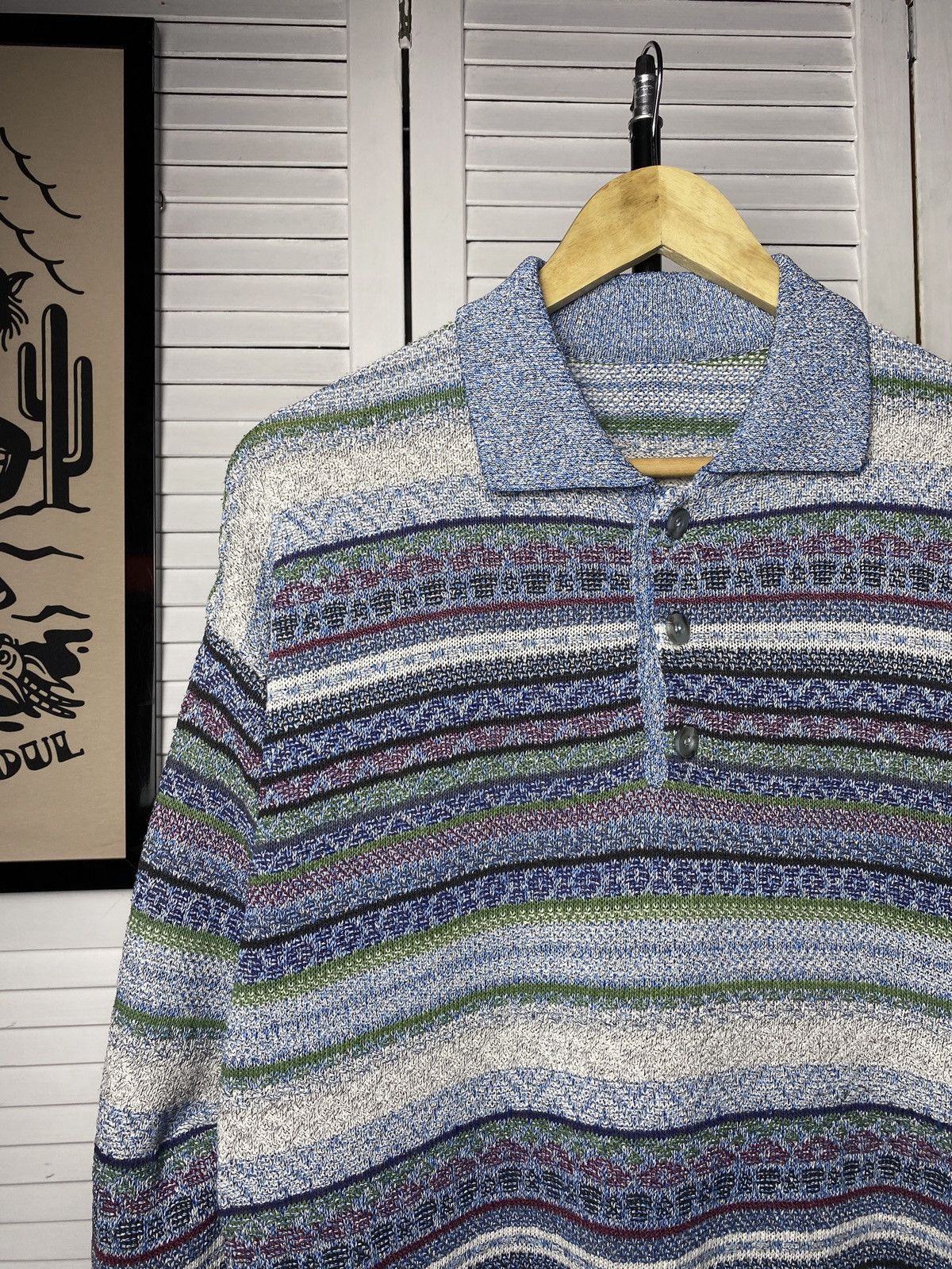 Coogi × Japanese Brand Vintage 80s Coogi Style Striped Knit Polo Neck Sweater Size US M / EU 48-50 / 2 - 3 Thumbnail