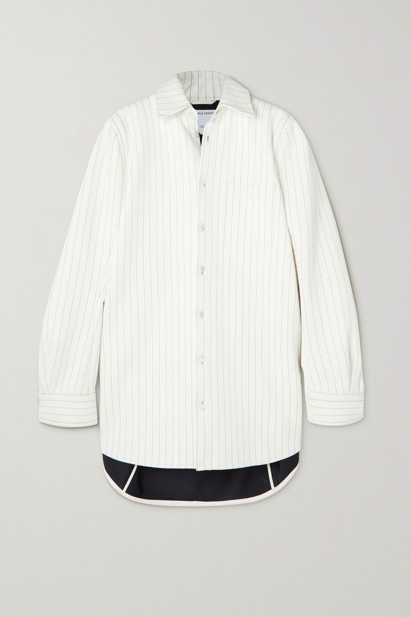 Oversized Pinstriped Leather Shirt