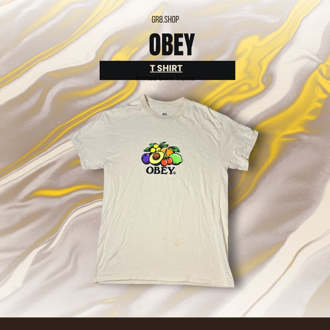 Obey Obey White Graphic T-Shirt With Fruit Illustration 100% Cott Size US M / EU 48-50 / 2 - 1 Thumbnail