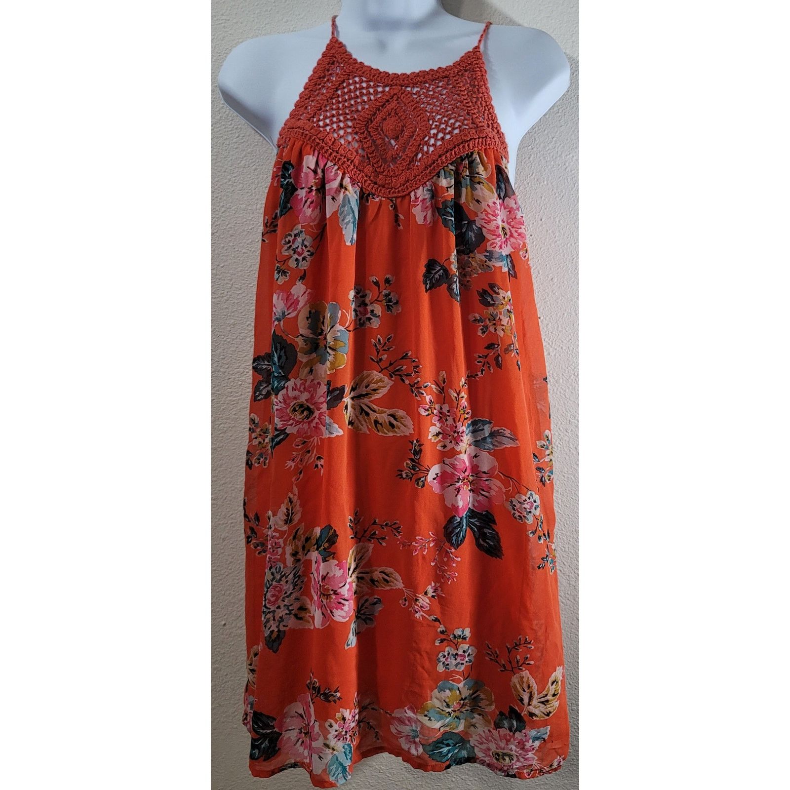 Other Speechless Orange Floral Babydoll Dress M Crochet Bodice Size M / US 6-8 / IT 42-44 - 1 Thumbnail