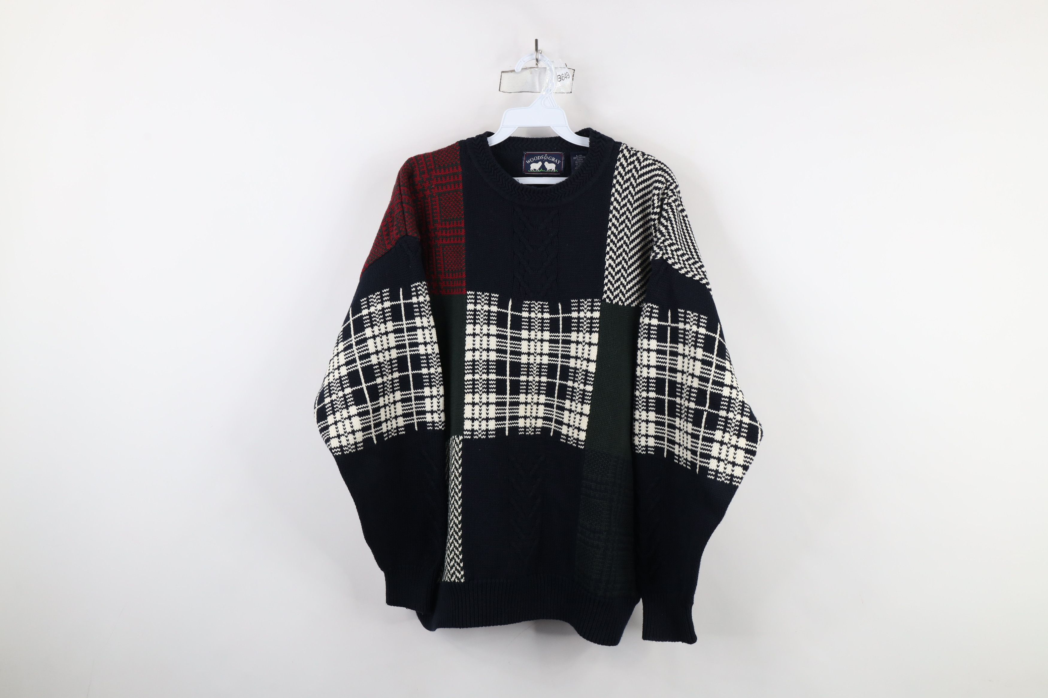 Vintage Vintage 90s Streetwear Checkered Patchwork Heavy Sweater Size US L / EU 52-54 / 3 - 1 Thumbnail