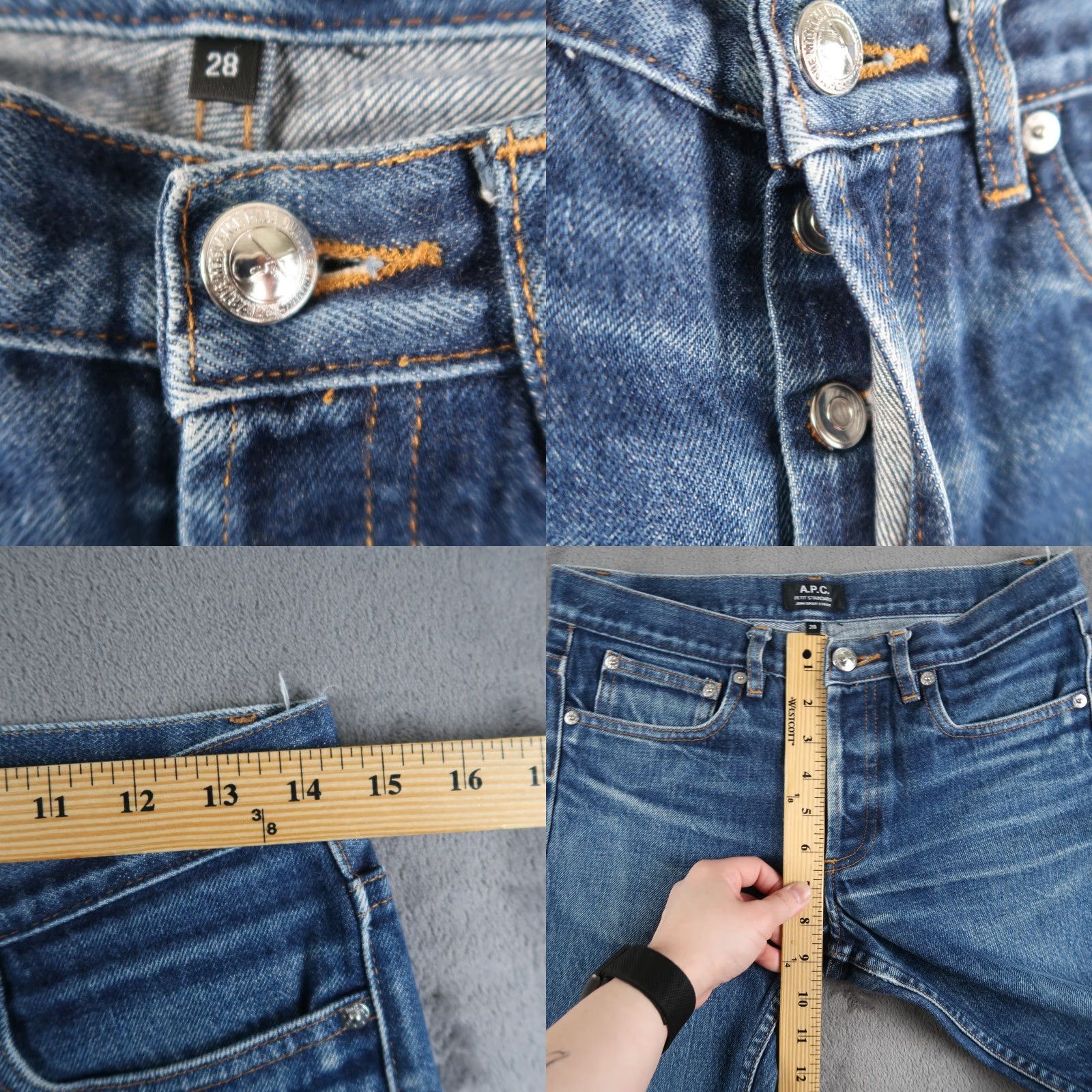 A.P.C. A.P.C. Jeans Mens Slim Regular 28 Blue 5-Pocket Denim Button Fly Petit Standard Whiskers Honeycomb Distressed Vintage? Size US 28 / EU 44 - 8 Thumbnail
