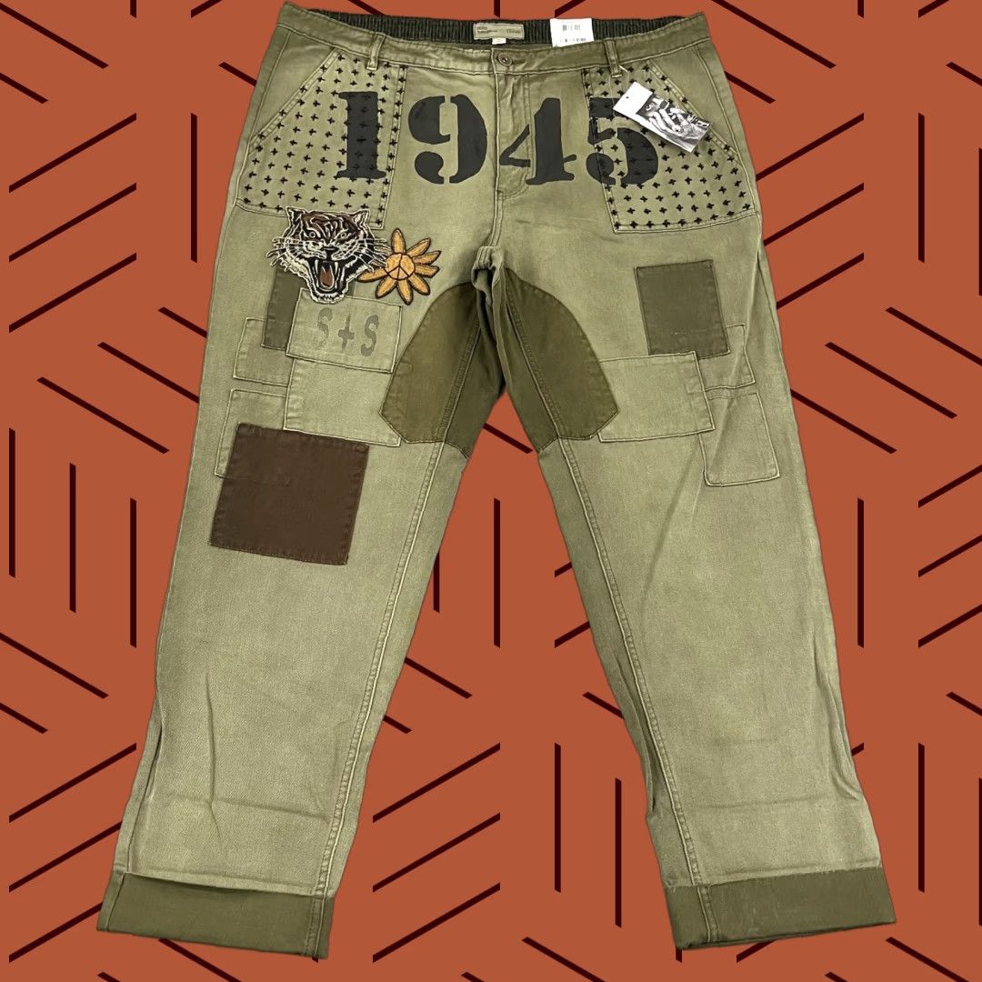 Olive VINTAGE Sun & Stone Men's Chino Pants 40x30 Olive Green Army Casual Outdoor Geometric Pattern Size US 40 / EU 56 - 1 Thumbnail
