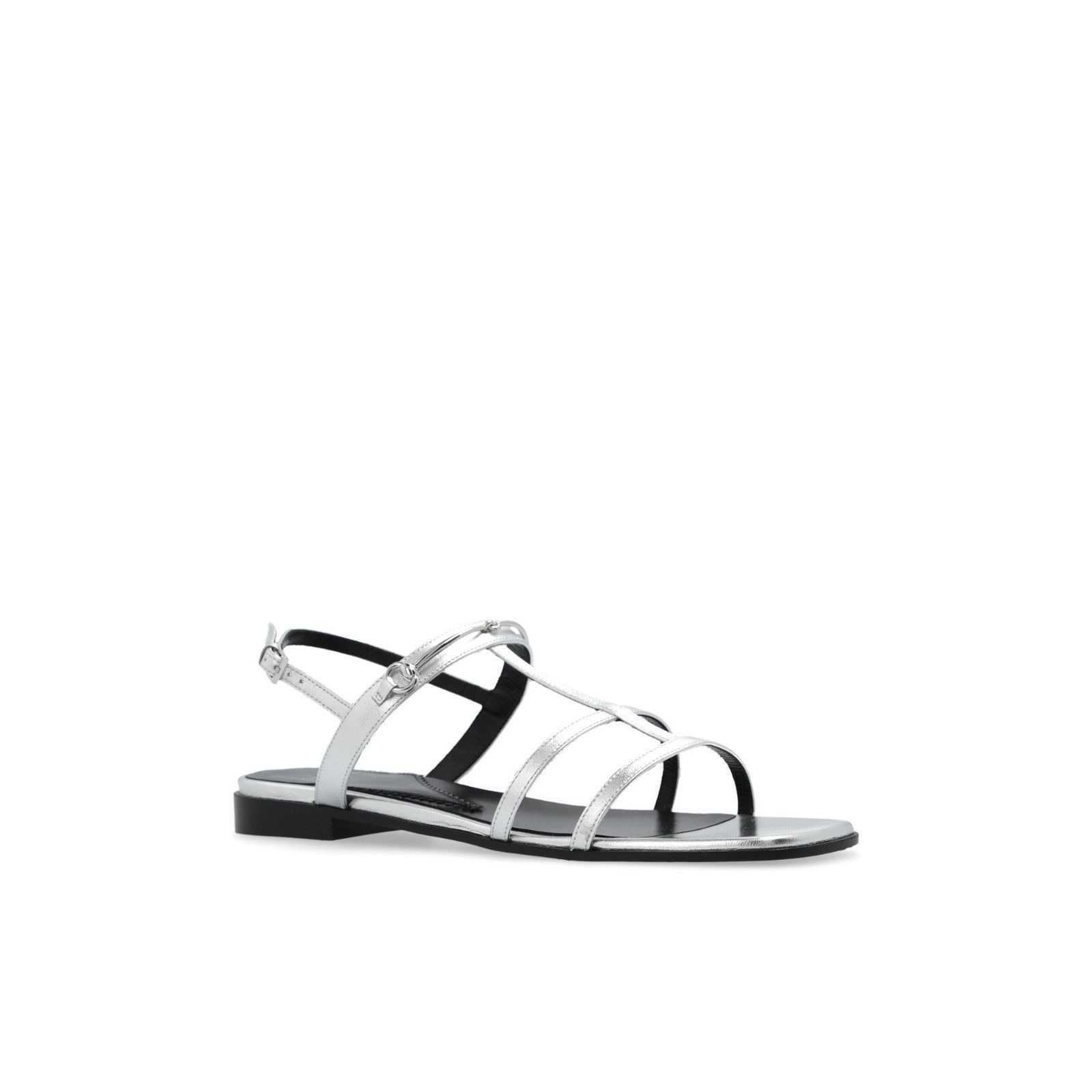 Gucci GUCCI Horsebit Silver Leather Flat Sandals New & Authentic ( Size US 7 / IT 37 - 1 Thumbnail