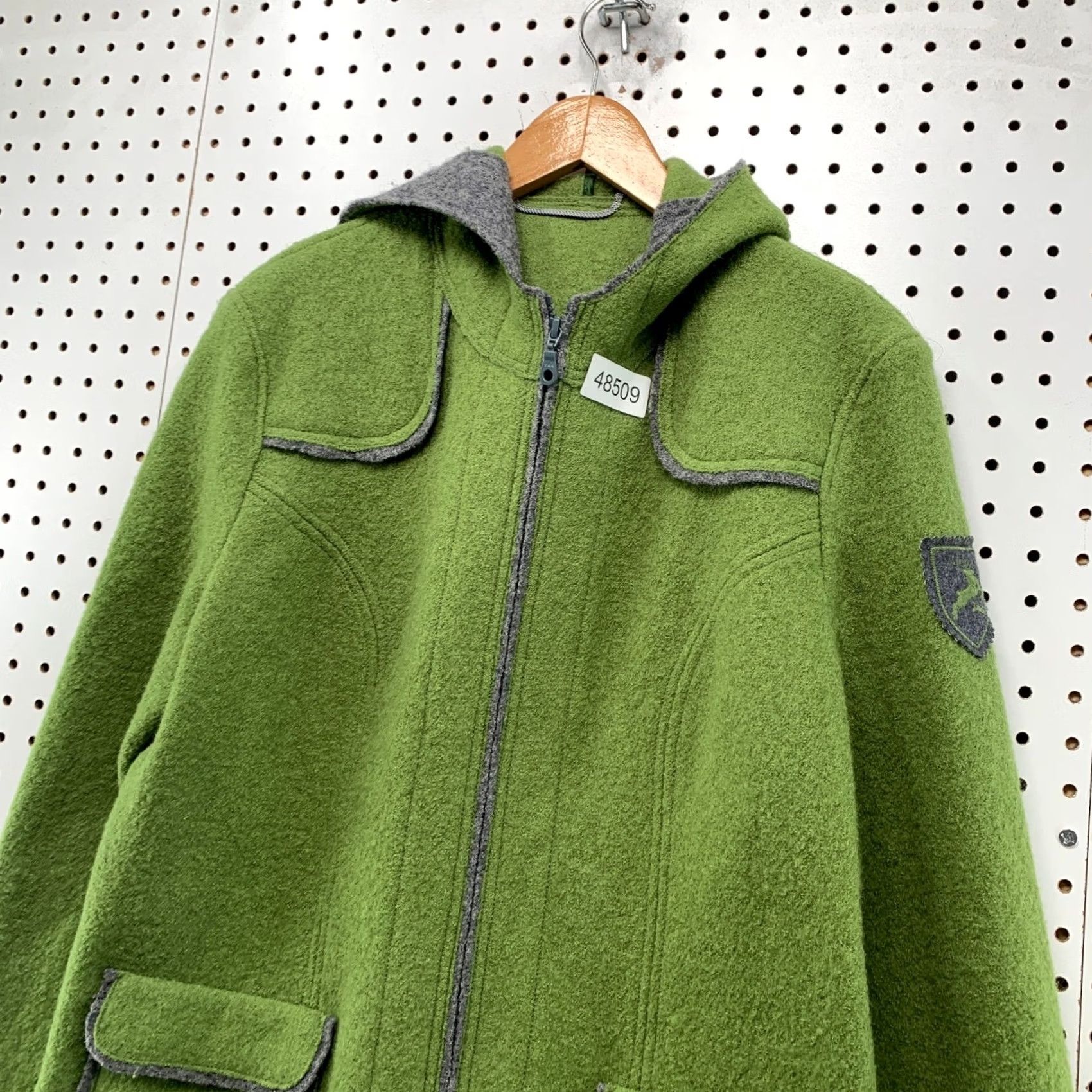Vintage VINTAGE Geiger Green Grey Hooded Jacket Womens L Full Zip Equestrian Size L / US 10 / IT 46 - 7 Thumbnail