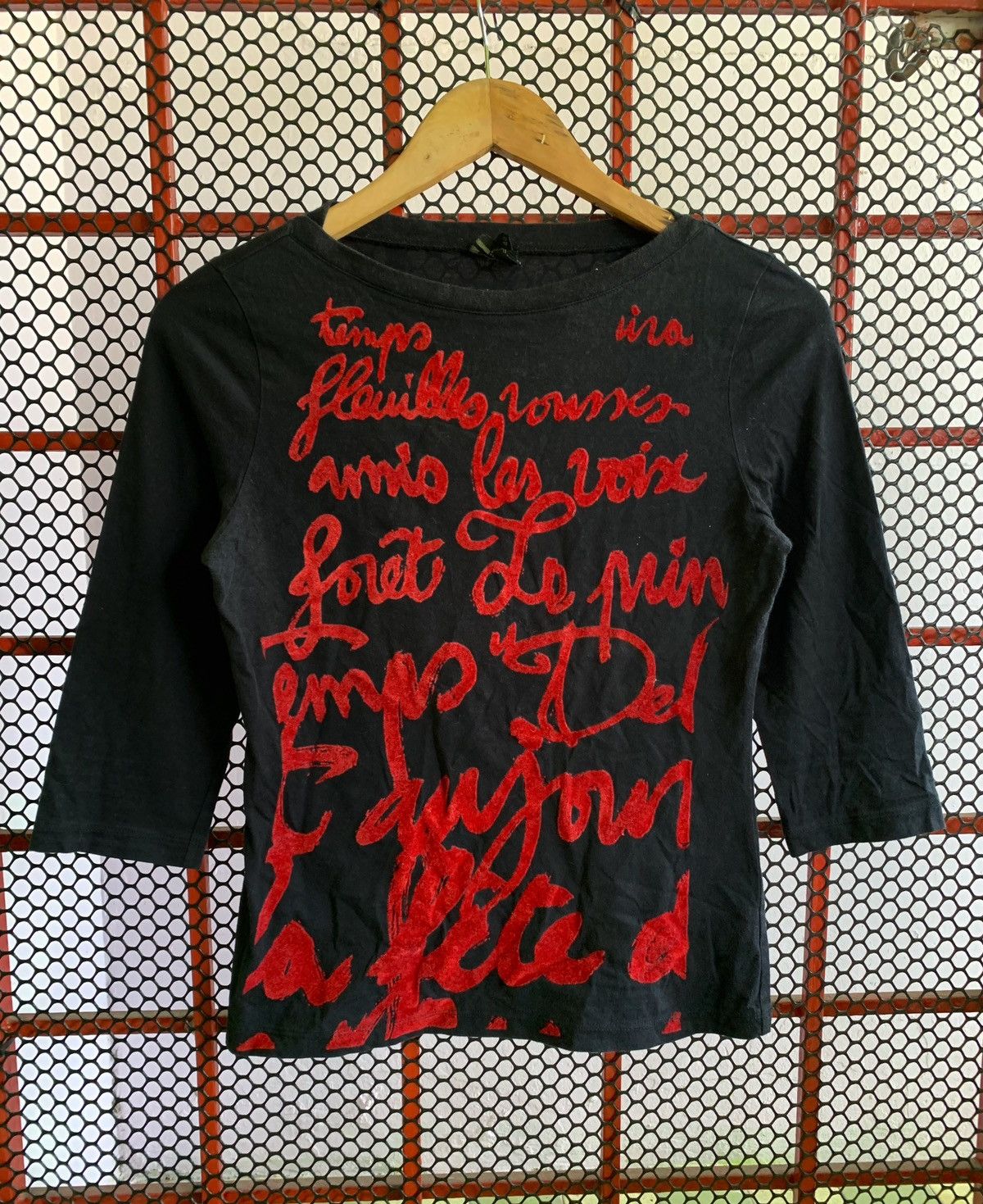 Jean Paul Gaultier 💥Final💥Jean Paul Gaultier Black Red Velvet Script Top Size XS / US 0-2 / IT 36-38 - 1 Thumbnail