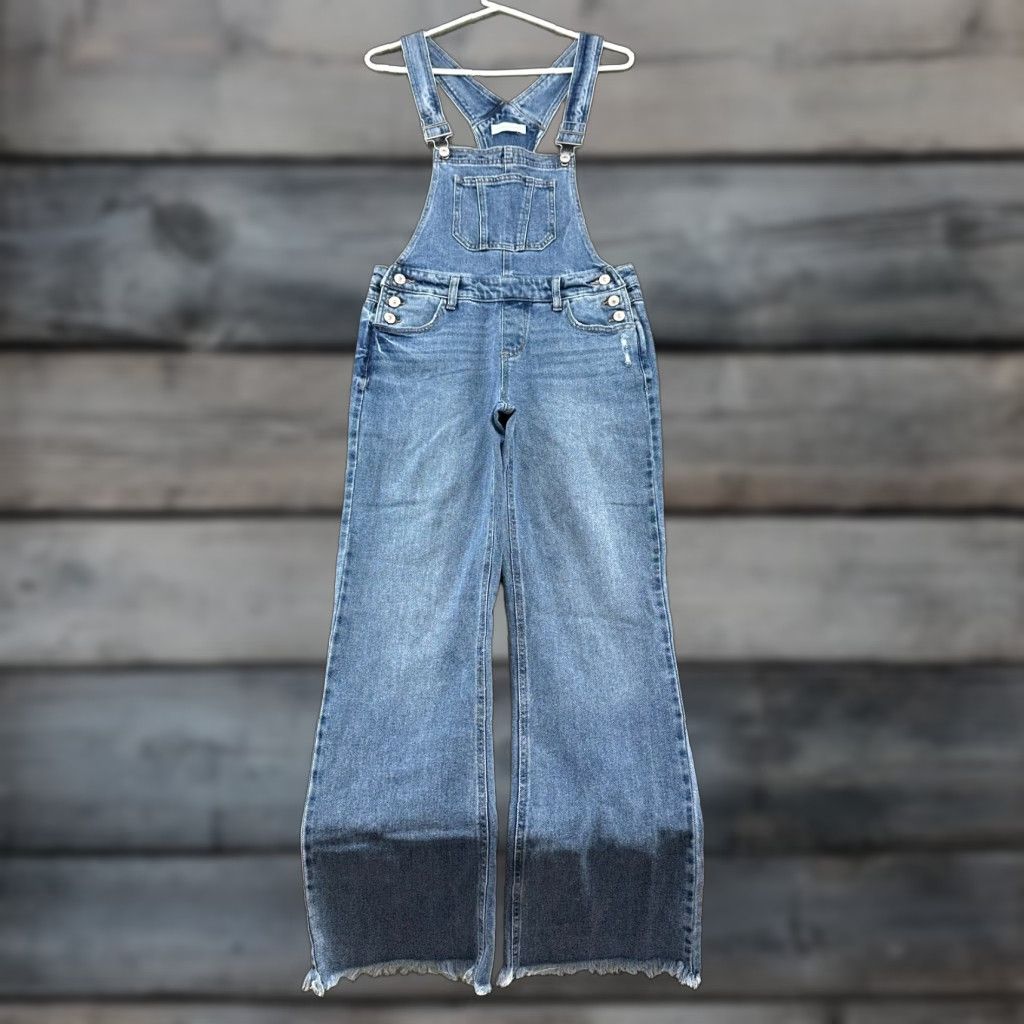 Denime VINTAGE Happily Grey Overalls Womens 3 Blue Denim Flare 70s Hippie Retro One-Piece Size 3 Size 26" / US 2 / IT 38 - 1 Thumbnail