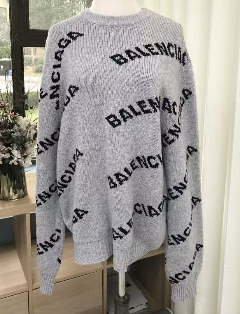 Balenciaga Balenciaga Gray Logo Knit Sweater M Size US M / EU 48-50 / 2 - 1 Thumbnail