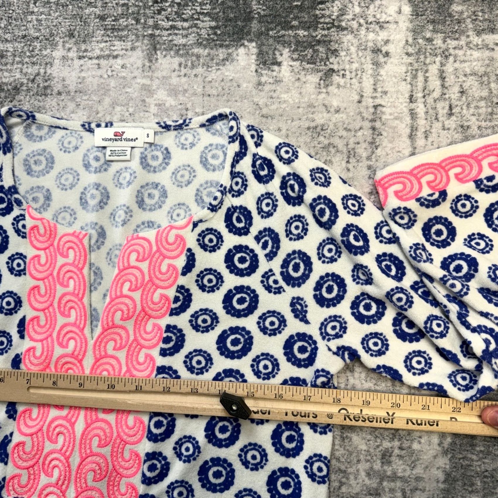 Vineyard Vines Vineyard Vines Dress Womens S Blue Geometric Terry Cloth Beach Coverup Resort Shift 3/4 Sleeve V-Neck Pullover Short Dress Length Size S / US 4 / IT 40 - 6 Thumbnail