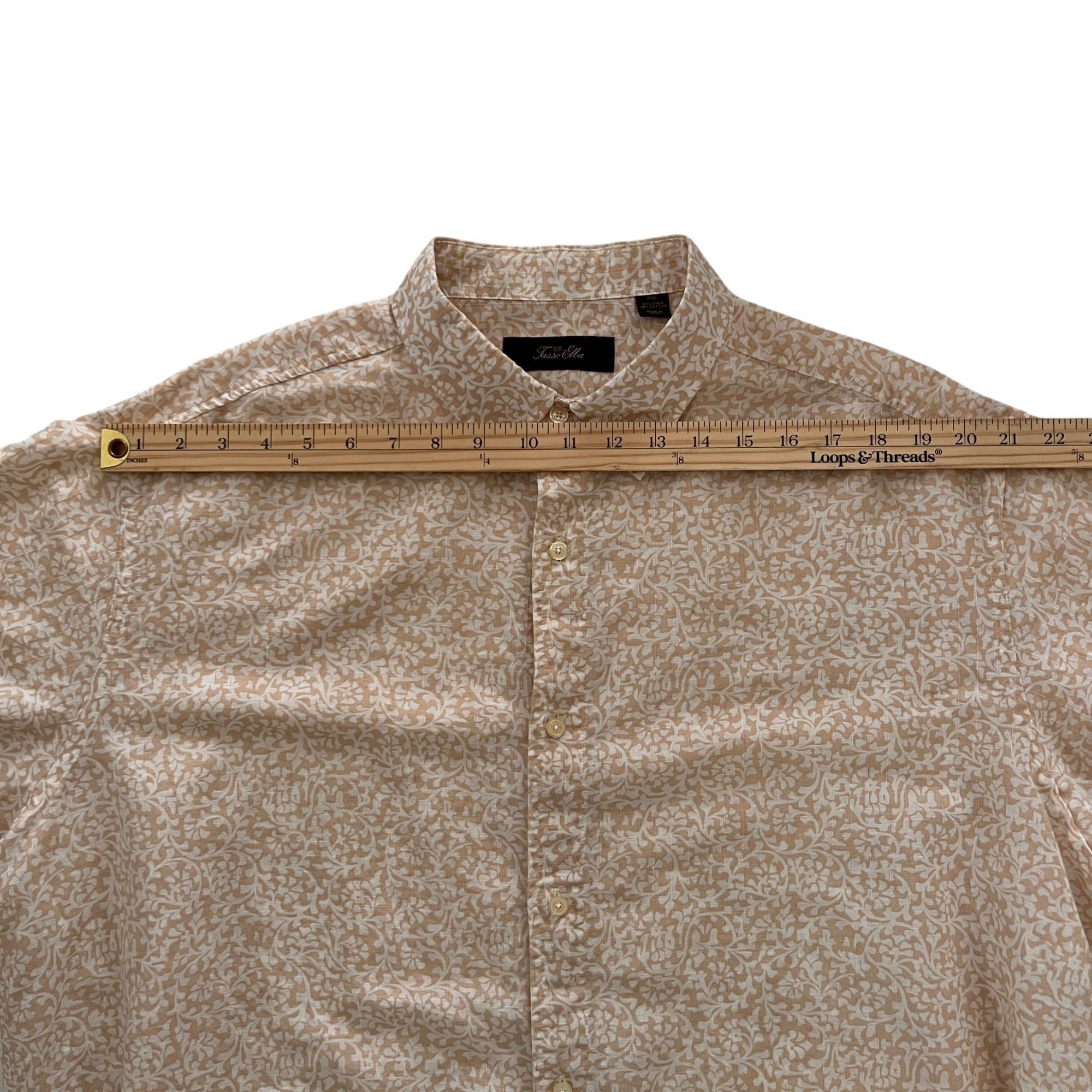 Tasso Elba Tasso Elba Mens XXL Short Sleeve Beige Floral Linen Cotton B Size US XXL / EU 58 / 5 - 8 Thumbnail