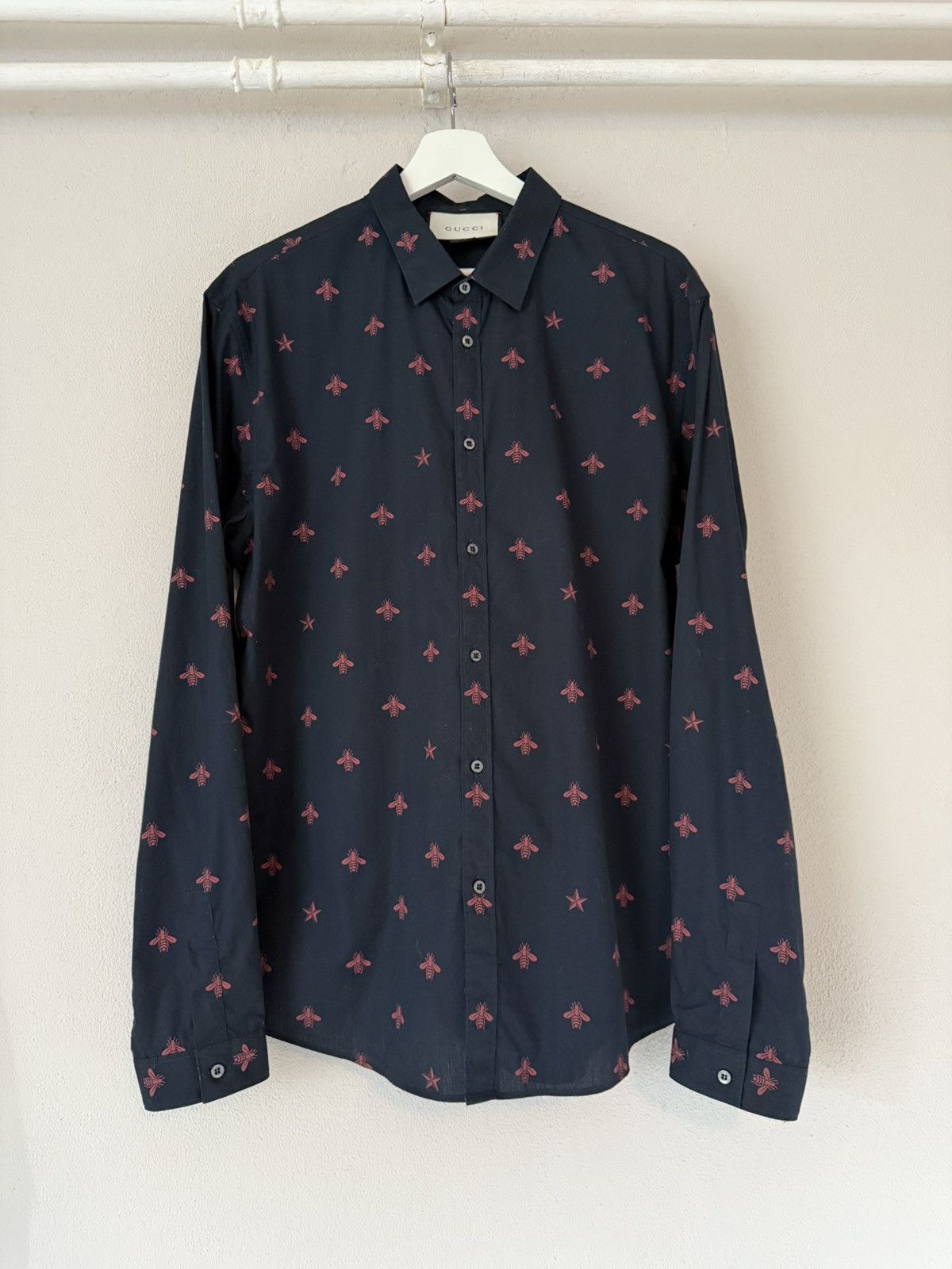 Gucci Navy Bee & Star Embroidered Shirt – Size 43 Size US L / EU 52-54 / 3 - 1 Thumbnail
