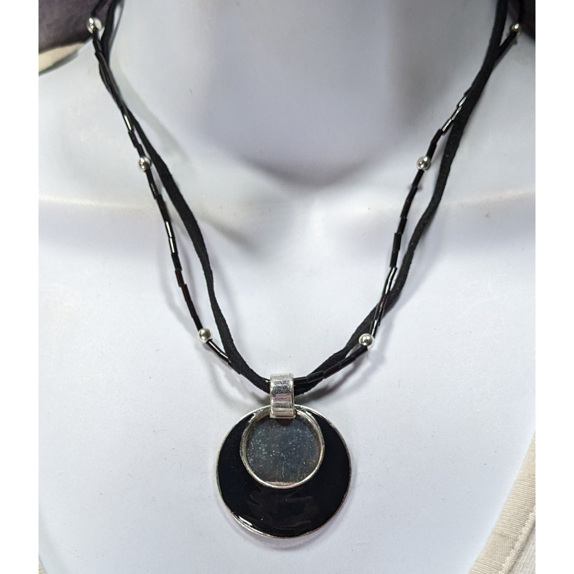 Other Gothic Mod Black & Silver Layered Pendant Necklace With Adju Size ONE SIZE - 2 Thumbnail