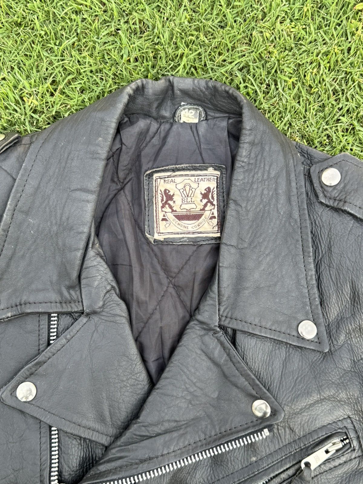 Vintage vintage distressed black BLL genuine cowhide leather biker Size US M / EU 48-50 / 2 - 9 Thumbnail