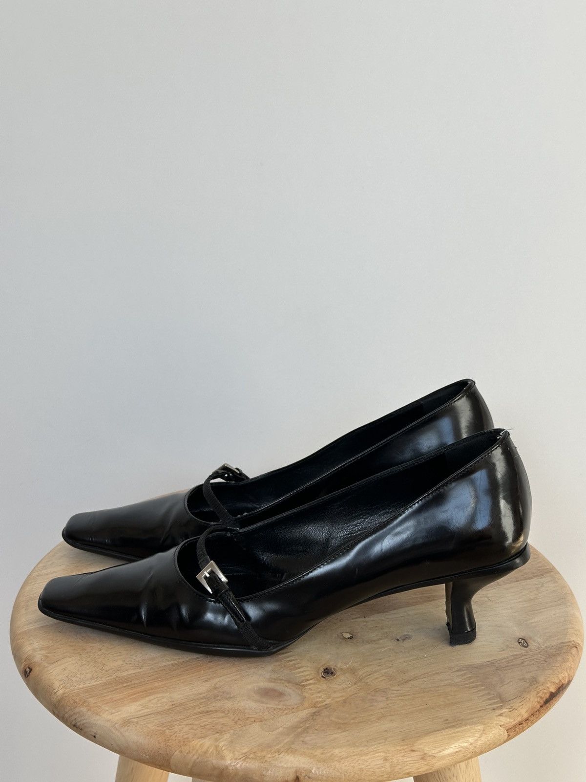 Prada Prada Black Leather Kitten Heel Pumps Mary Jane Buckle Size US 6 / IT 36 - 2 Thumbnail