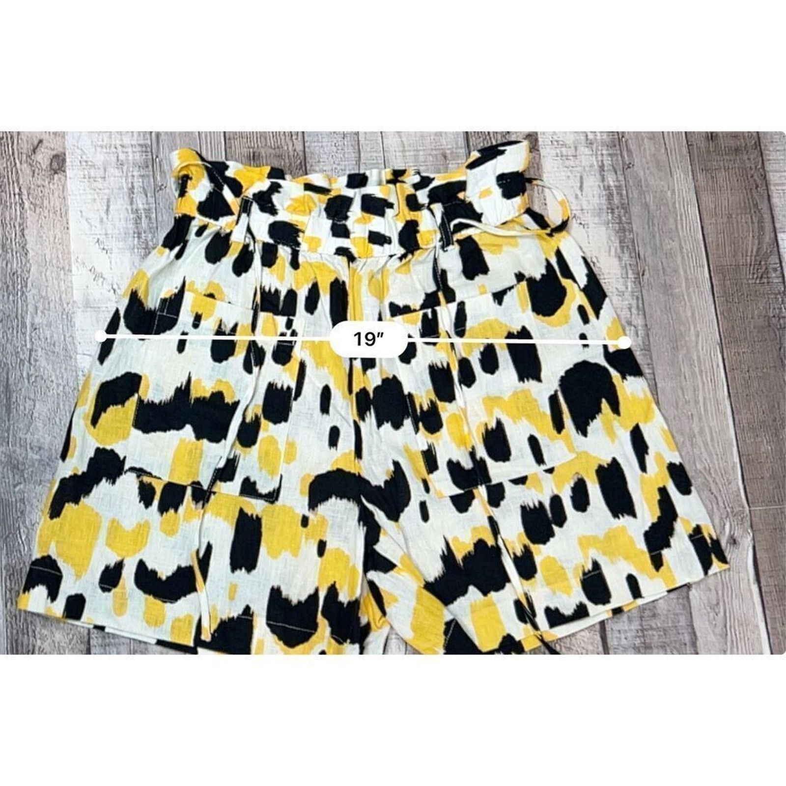Other Who What Wear Linen Paperbag Shorts XS Yellow Leopard NWOT Size 26" / US 2 / IT 38 - 7 Thumbnail