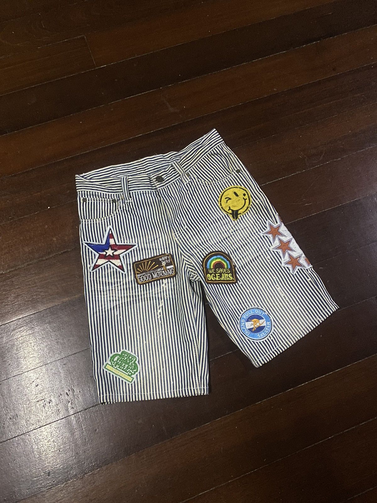 If Six Was Nine × Japanese Brand HICKORY STRIPED SHORT embroided patchwork Size US 31 - 2 Thumbnail
