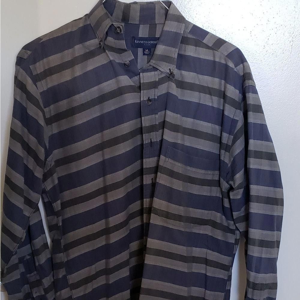 Designer CT1019a Kenneth Gordon Men's Blue & Gray Striped Shirt M Size US M / EU 48-50 / 2 - 1 Thumbnail