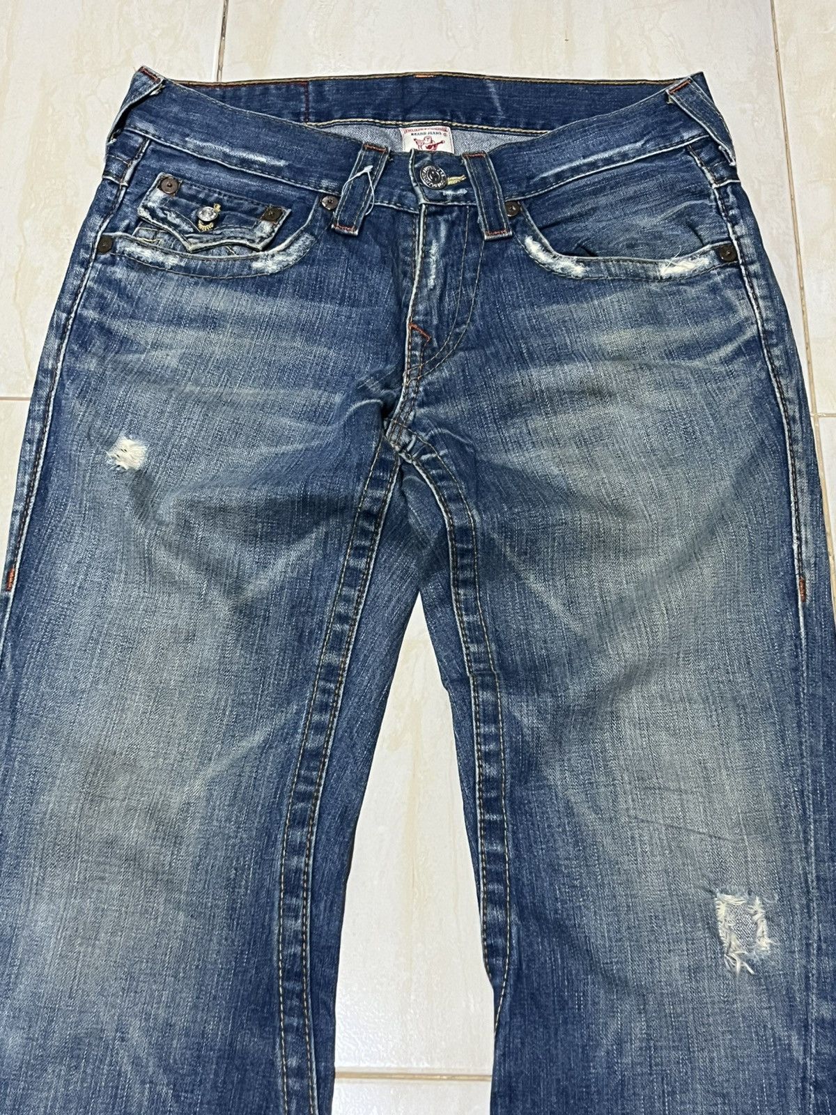 True Religion Flare Jeans True Regligion Joey Distress Faded Y2k Size US 29 - 3 Thumbnail