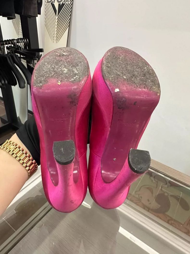 Yves Saint Laurent YSL Pink Satin High Heel Shoes 13cm-2506 Size US 7.5 / EU 40-41 - 6 Thumbnail