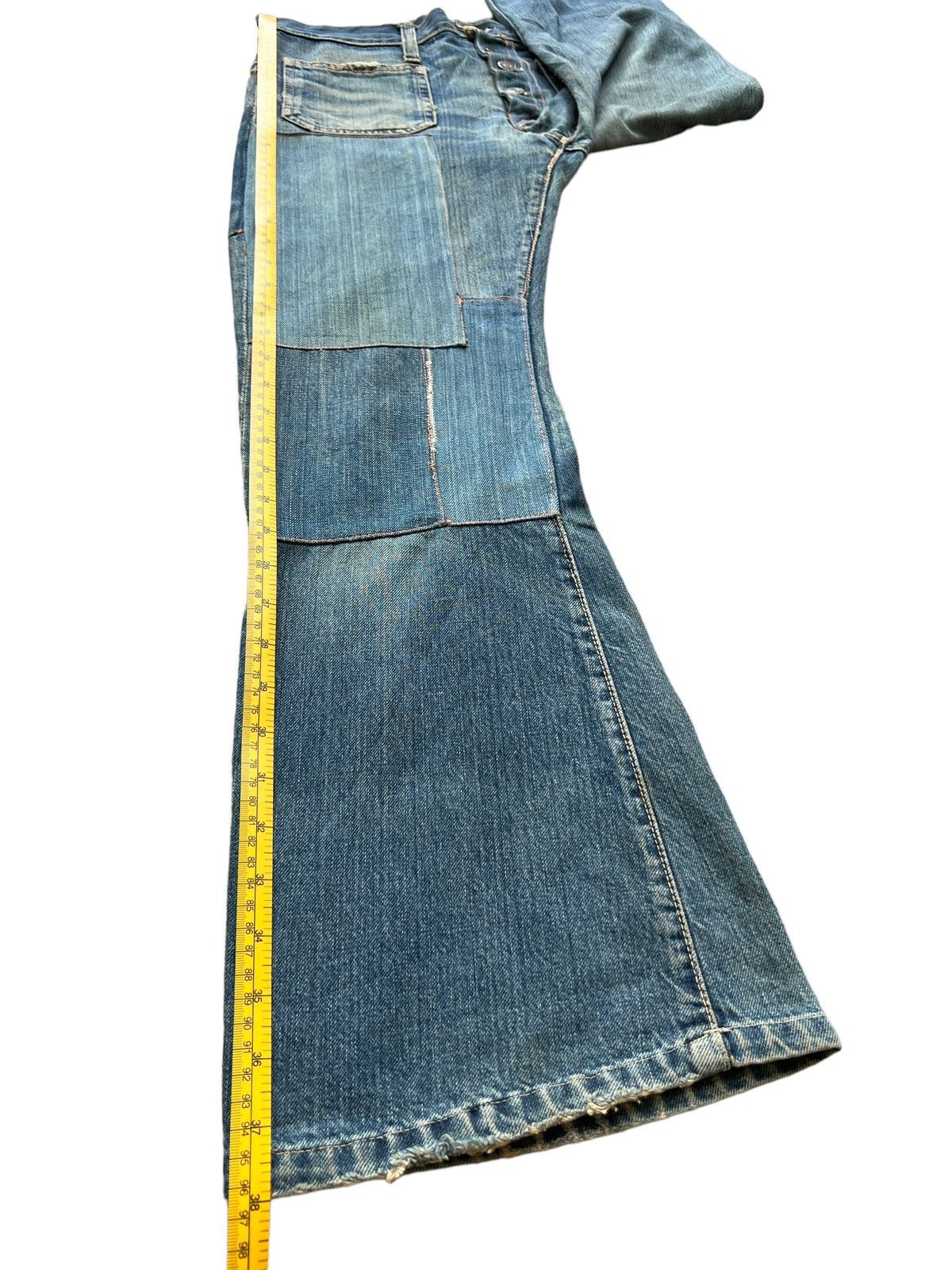 Edwin Vintage 80s Edwin Bushpant Patchwork Distressed Flare Jeans Size 30" / US 8 / IT 44 - 13 Thumbnail