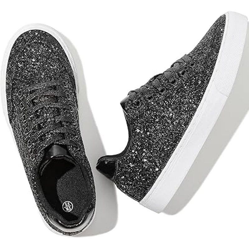 Other Jeekopeg Women's Size 6 Black Glitter Lace Up Sneakers Size US 6 / IT 36 - 2 Thumbnail