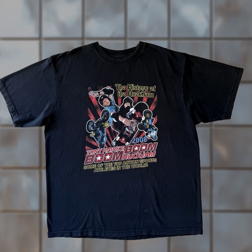 Vintage VINTAGE Tony Hawk Boom Bom Huckjam Shirt XL Black Y2K Skater Los Angeles Mens Short Sleeve Crew Neck Cotton Knit Graphic Logo 90s USA Limited Edition Size US XL / EU 56 / 4 - 1 Thumbnail