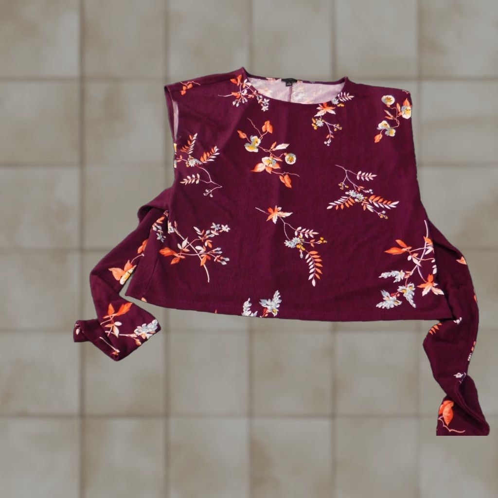 Ann Taylor Ann Taylor Factory Shirt Womens Large Purple Floral Sleeveless Side Tie Top Blouse Size L / US 10 / IT 46 - 1 Thumbnail