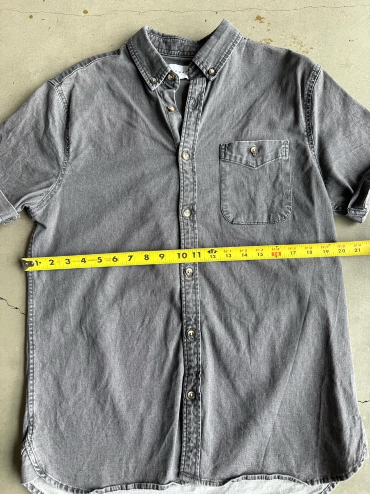 Topman Topman / Button Up Denim Shirt Casual Stretch / Gray Size US M / EU 48-50 / 2 - 5 Thumbnail