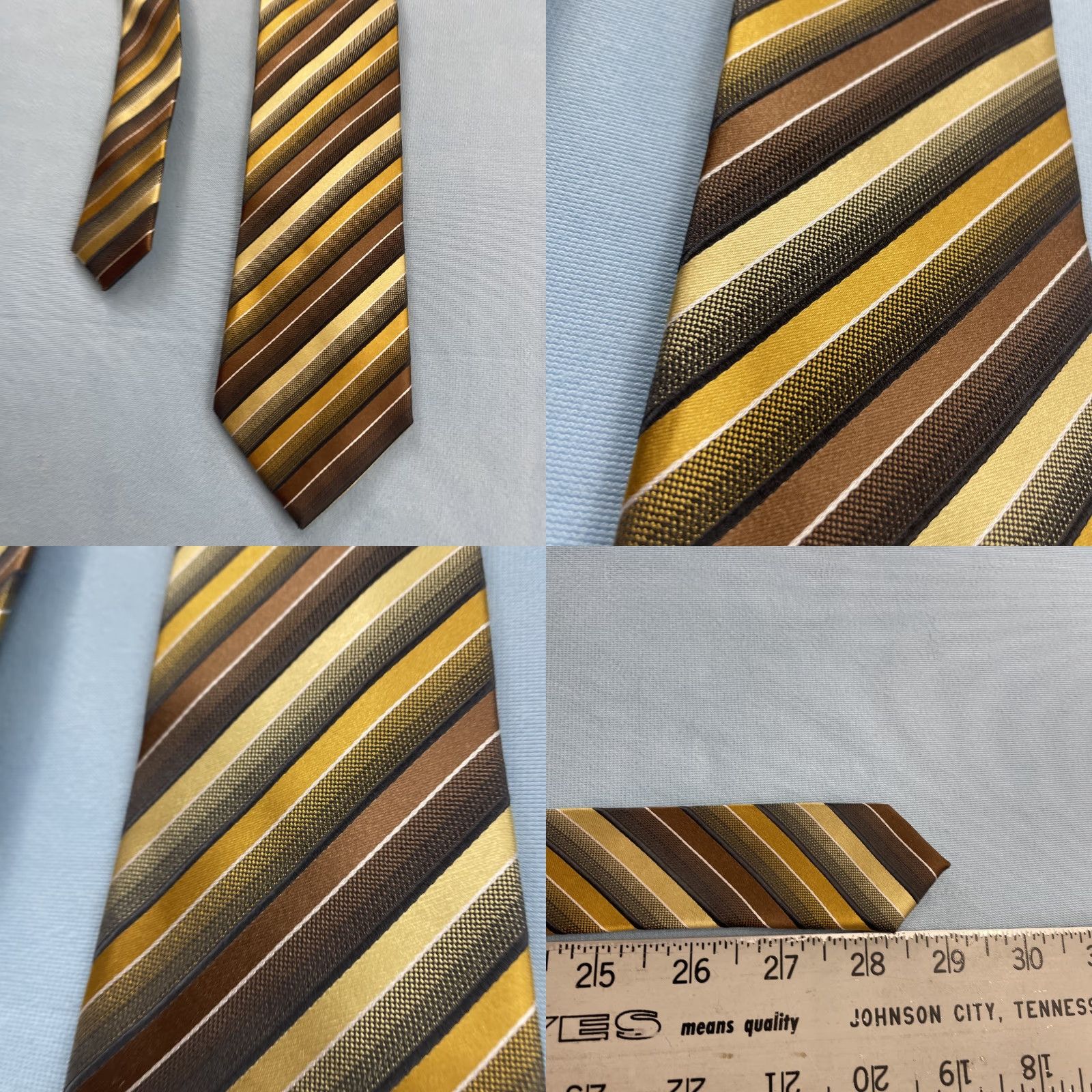 Alfani VINTAGE Alfani Tie Stripe Silk Western Repp 3x59 Brown Yellow Gold Mens Tie Size ONE SIZE - 11 Thumbnail