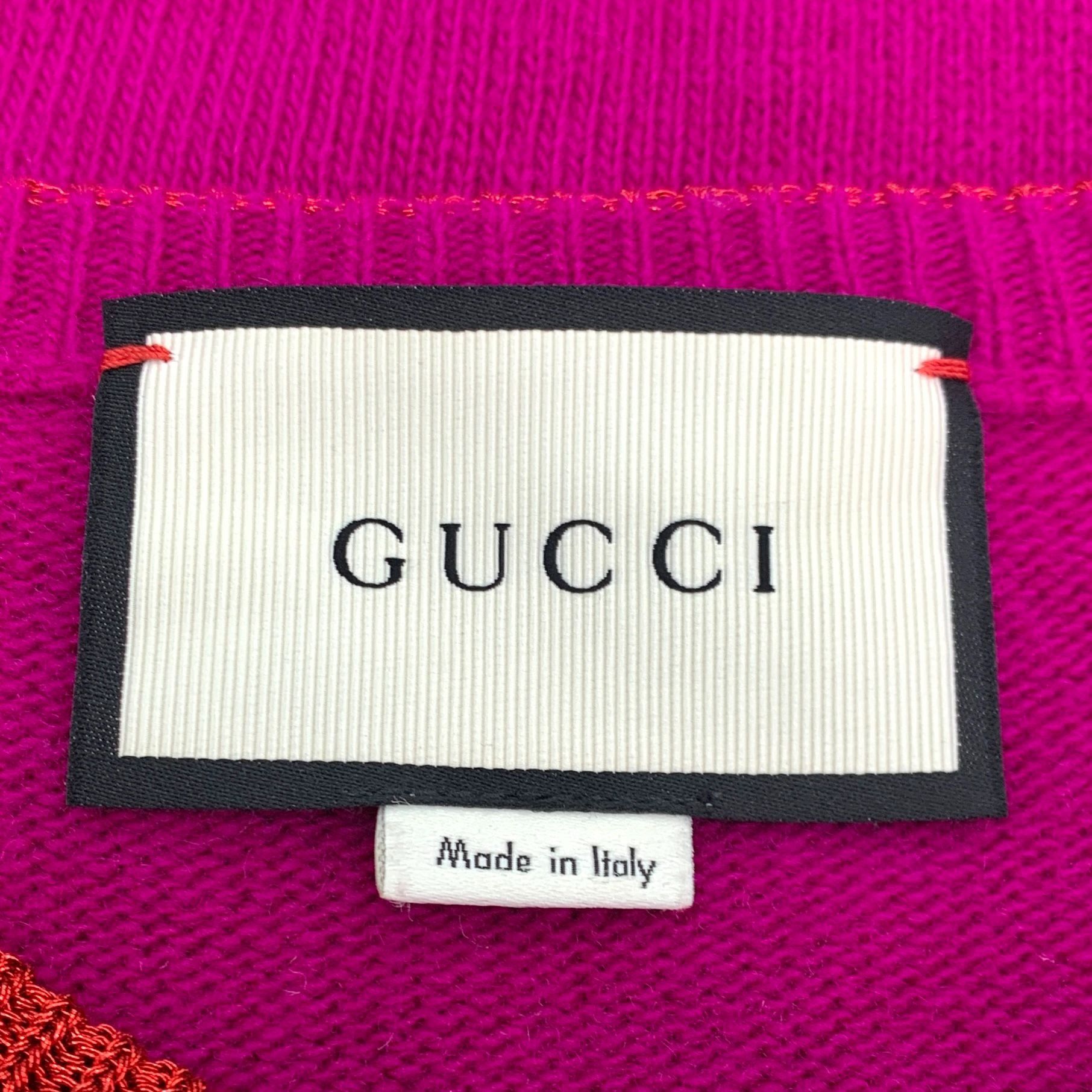 Gucci Pink Strawberry Embellished Crewneck Wool Sweater (Siz