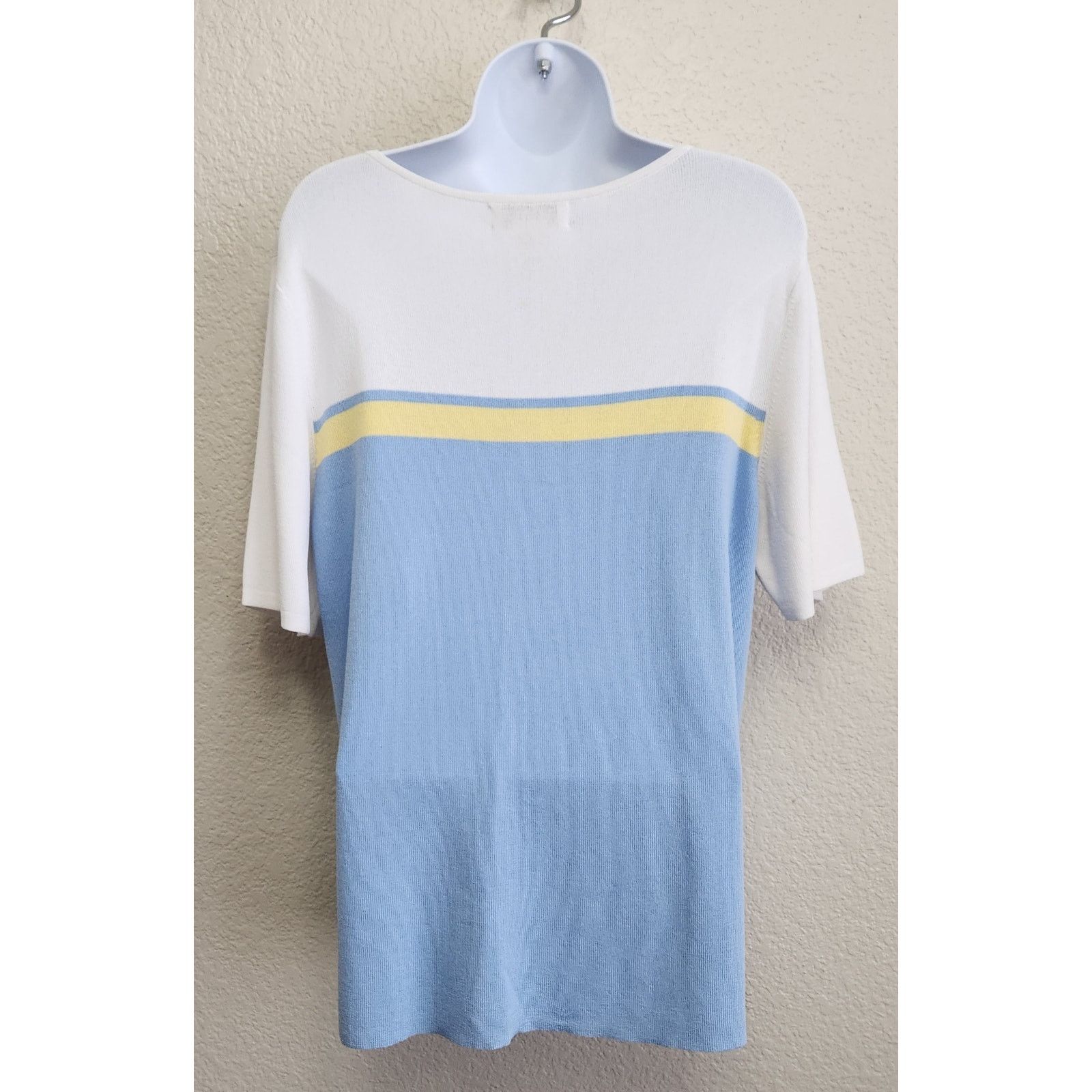 Other Draper's & Damon's Blue White Yellow Stripe Round Neck Top L Size L / US 10 / IT 46 - 3 Thumbnail