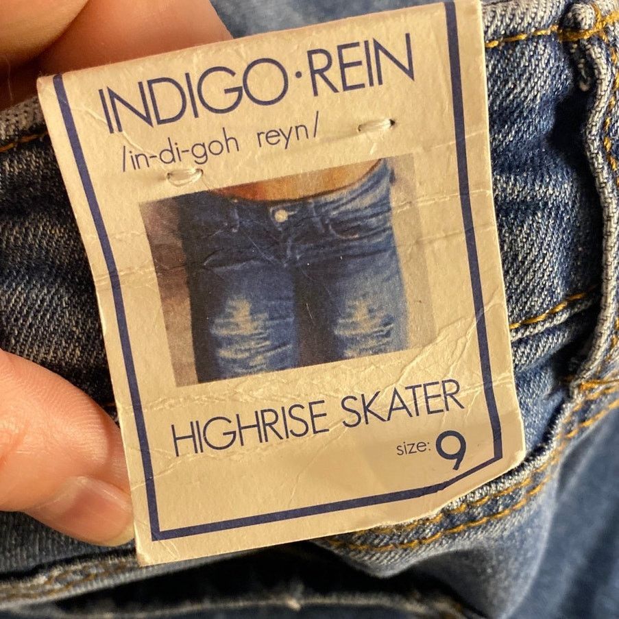Indigo Y2K Grunge Distressed Wide Leg Blue Denim Jeans Indigo 9 Size 29" - 6 Thumbnail