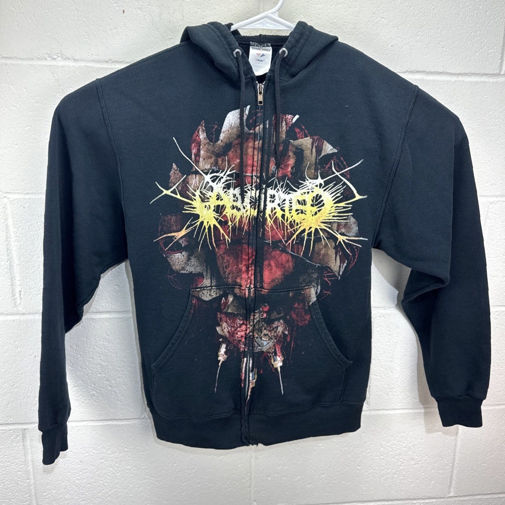 Jerzees VINTAGE JERZEES Death Metal Zip Up Hoodie Small Black Graphic Print Men's Y2K Size US S / EU 44-46 / 1 - 2 Thumbnail