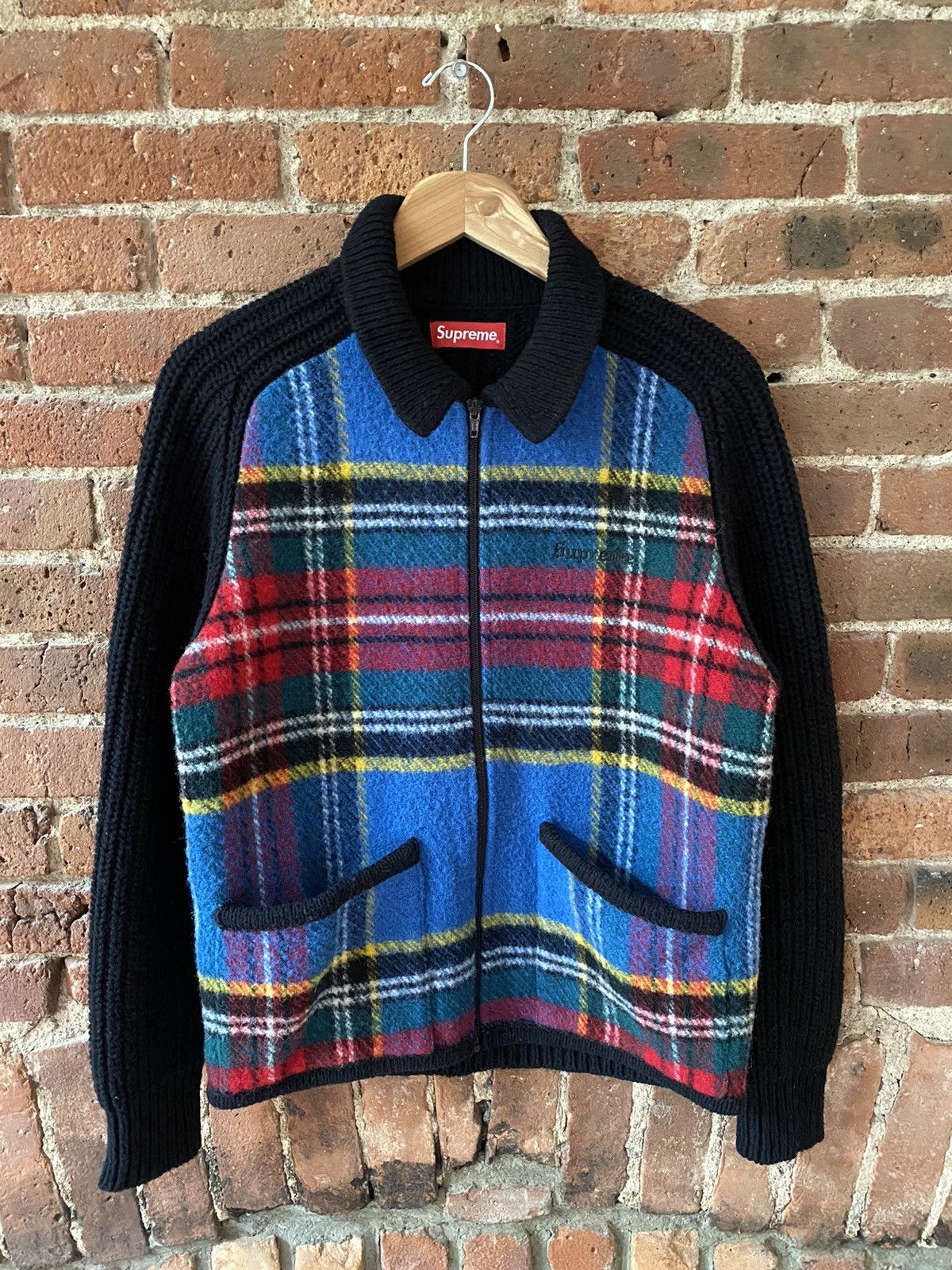 Supreme Supreme Plaid Front Zip Sweater SMALL | Grailed