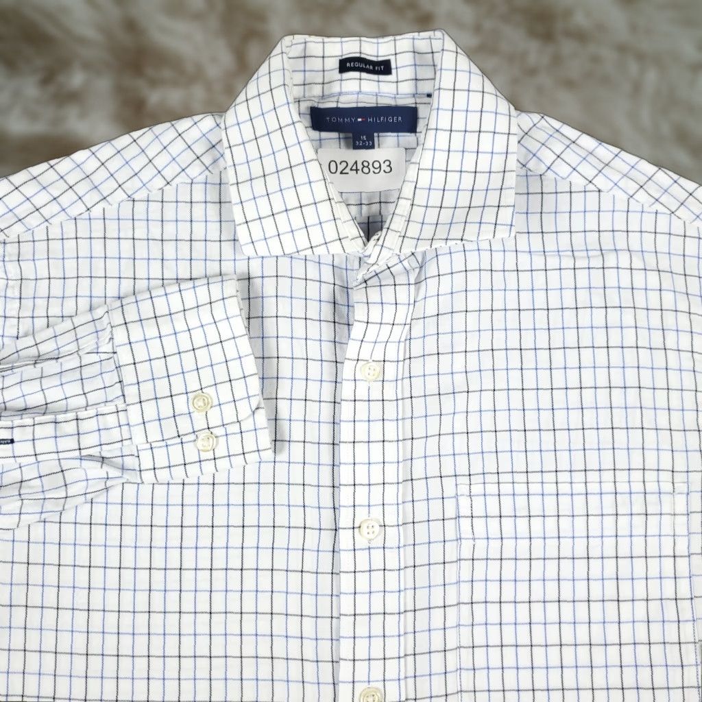 Tommy Hilfiger Tommy Hilfiger Shirt Mens 15 Blue White Check Dress Button Up Long Sleeve Size 40R - 1 Thumbnail