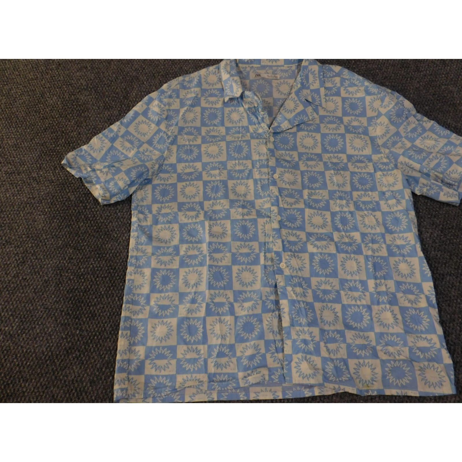Zara Zara Shirt Mens Large Blue White Sunburst Check Short Sleeve Button Up Size US L / EU 52-54 / 3 - 4 Thumbnail