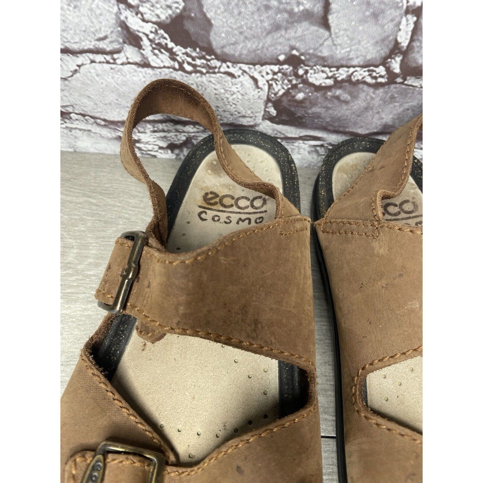 Ecco Ecco Cosmo Brown Leather Casual Comfort Cork Strap Sandals M Size US 13 / EU 46 - 11 Thumbnail