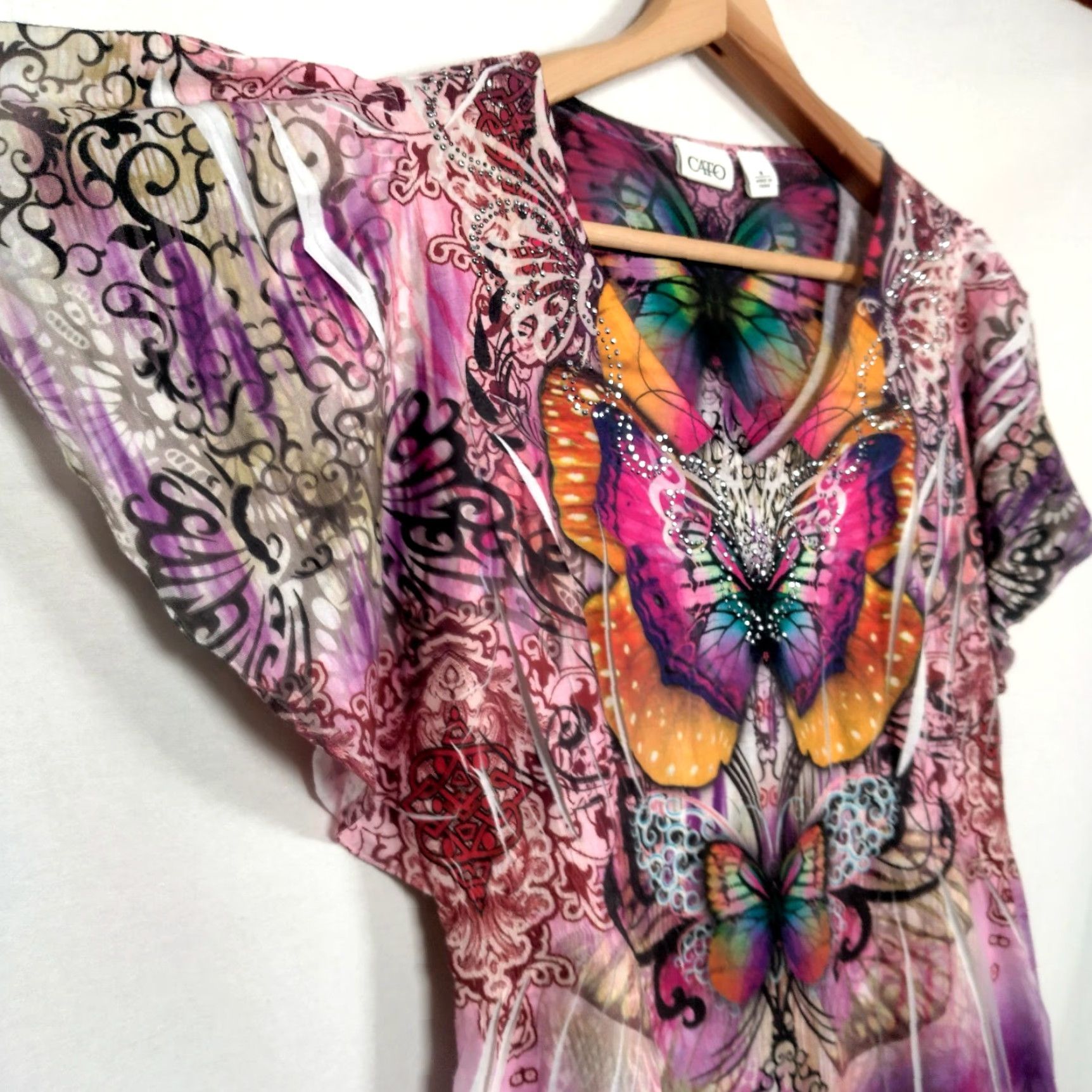 Vintage VINTAGE Cato Butterfly Shirt M Purple Tie Dye Graphic Flutter Sleeves Women T-Shirt Bling Rhinestones Size M / US 6-8 / IT 42-44 - 3 Thumbnail