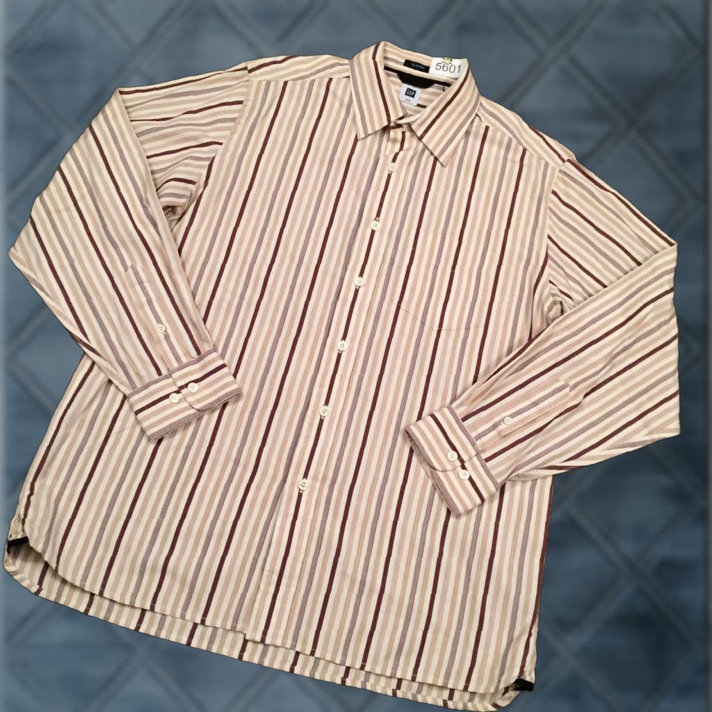 Gap Gap Shirt Button-Up Mens Medium Brown Striped Long Sleeve Collared Cotton Shirt Size US M / EU 48-50 / 2 - 1 Thumbnail