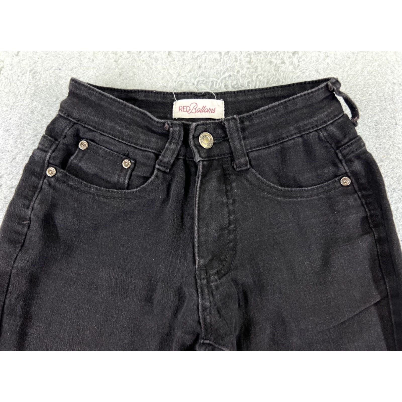 Vintage Red Bottoms Womens Flared Jeans Pants Low Rise Black Cotton Blend 28in Inseam 00 Size 24" / US 00 / IT 34 - 4 Thumbnail
