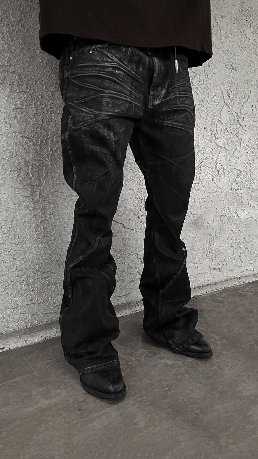 ★ COLLETT, Crackle Waxed Paneled Denim Bootcut Flared Denim