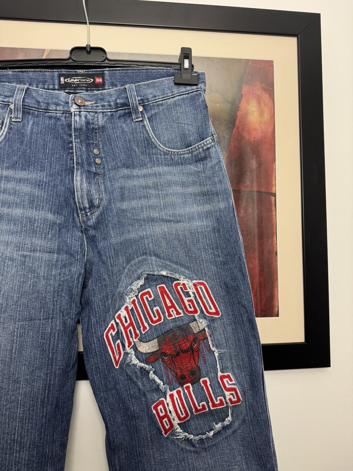 NBA Vintage Y2K NBA unk Chicago Bulls Jordan denim pants Rare Size US 34 / EU 50 - 3 Thumbnail