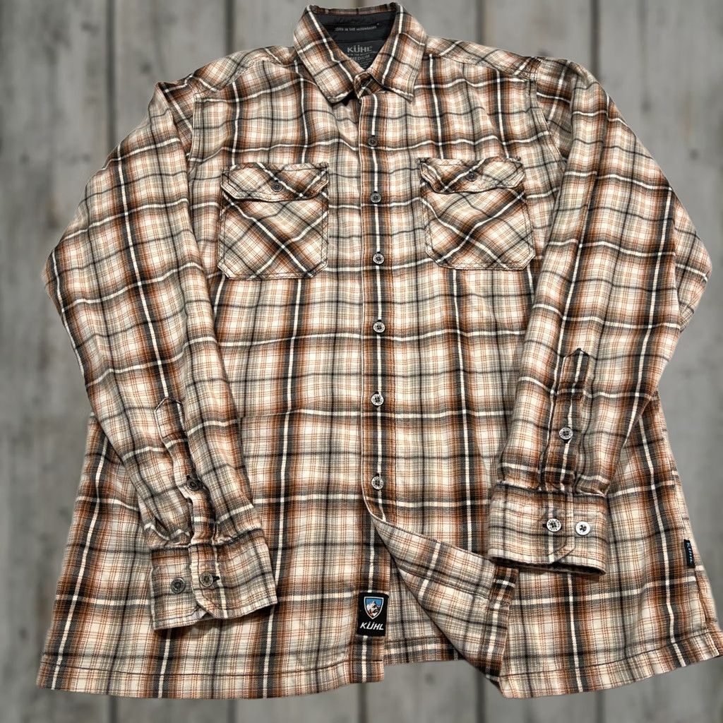 Vintage Kuhl Shirt Mens M Plaid Cotton Tencel Flannel Outdoor Browns Black Button-Up Casual Lightweight Pockets Size US M / EU 48-50 / 2 - 1 Thumbnail