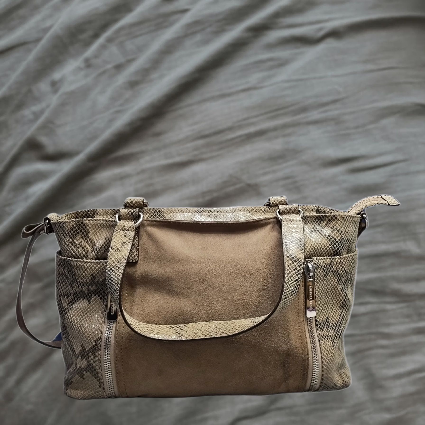 Michael Kors Michael Kors Shoulder Bag Womens Medium Brown Snakeskin Print Suede Leather Zip Closure Size ONE SIZE - 1 Thumbnail