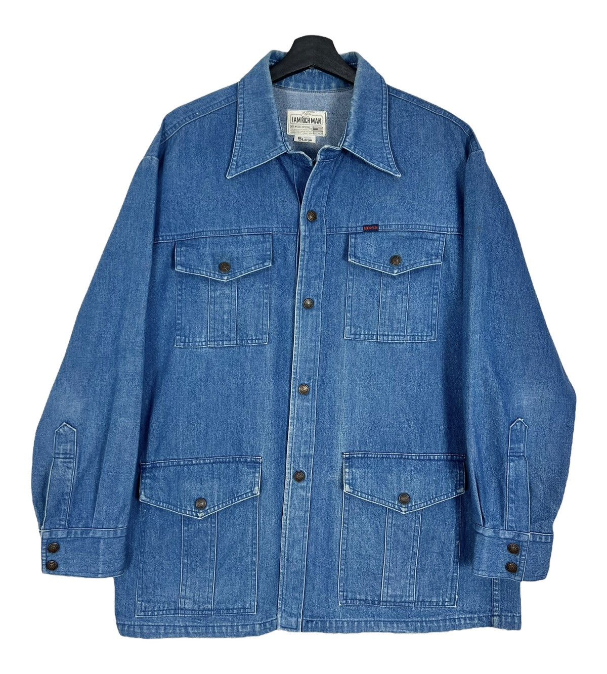 Edwin RARE 90s Vintage Edwin “i am rich man” Chore Denim Jacket Size US L / EU 52-54 / 3 - 1 Thumbnail