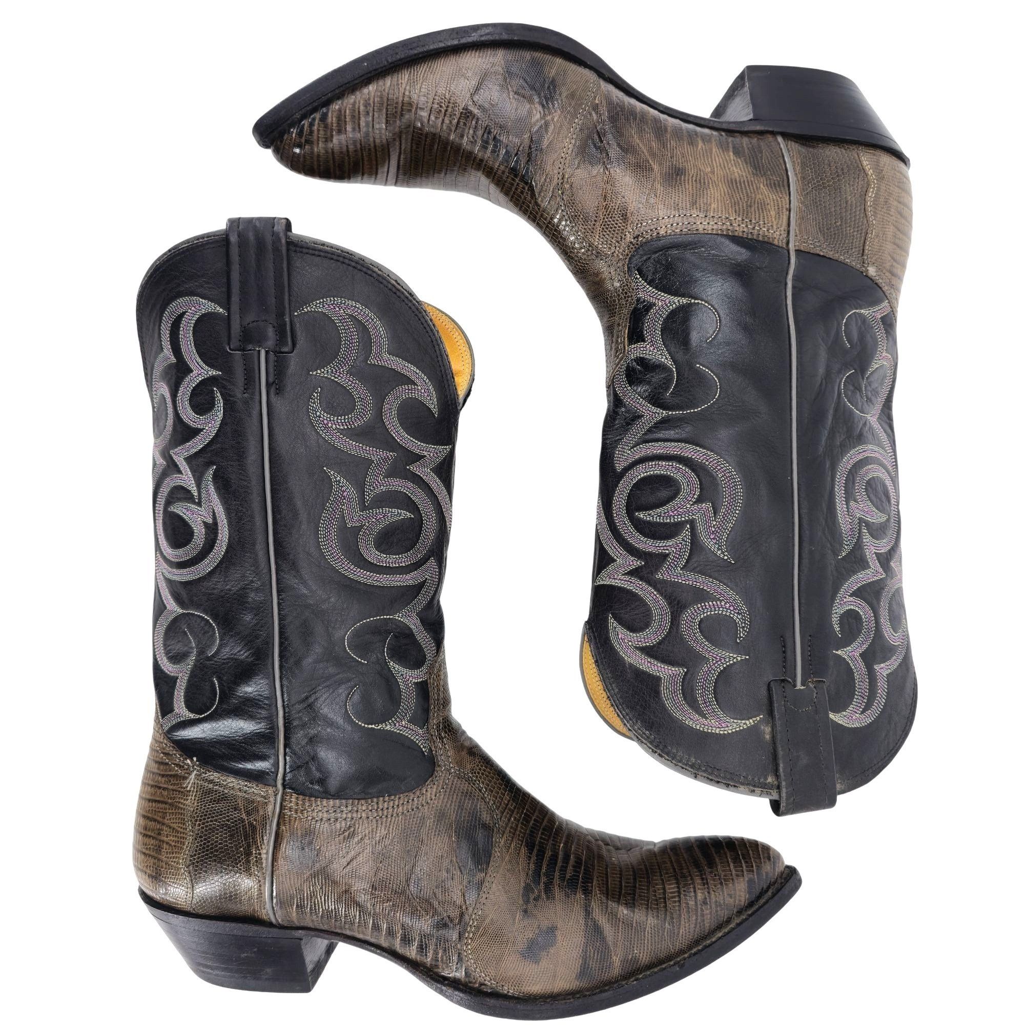 Nocona Boots Vintage Nocona Mens Size 12D Lizard Teju Exotic Leather Cowb Size US 12 / EU 45 - 4 Thumbnail