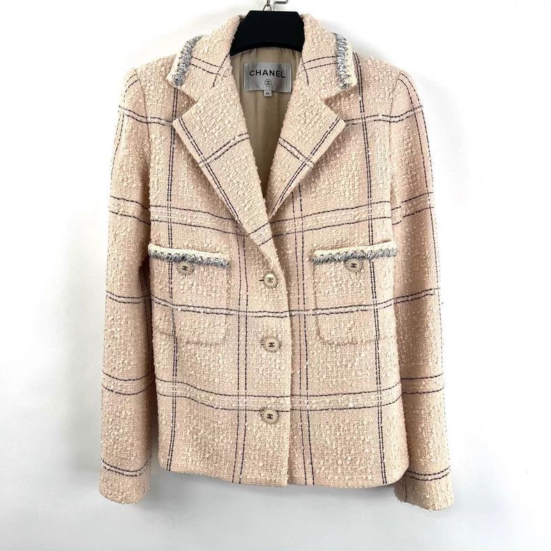 Chanel Chanel Nude pink plaid tweed jacket Size XXS / US 00 / IT 34 - 1 Thumbnail